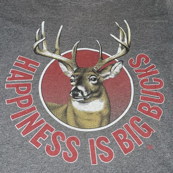 Vtg 1980s Happiness is Big Bucks Heather Grey Whitetail Deer Hunting Shirt Small - Picture 3 of 9